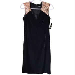 SLNY Black and gold crushed velvet and sequin dress size 8 NWT